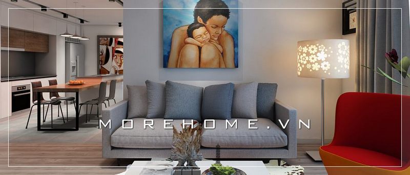 Mẫu sofa văng hiện đại ấm cúng với vỏ bọc vải tone xám tinh tế là lựa chọn hoàn hảo cho phòng khách căn hộ chung cư nhỏ.